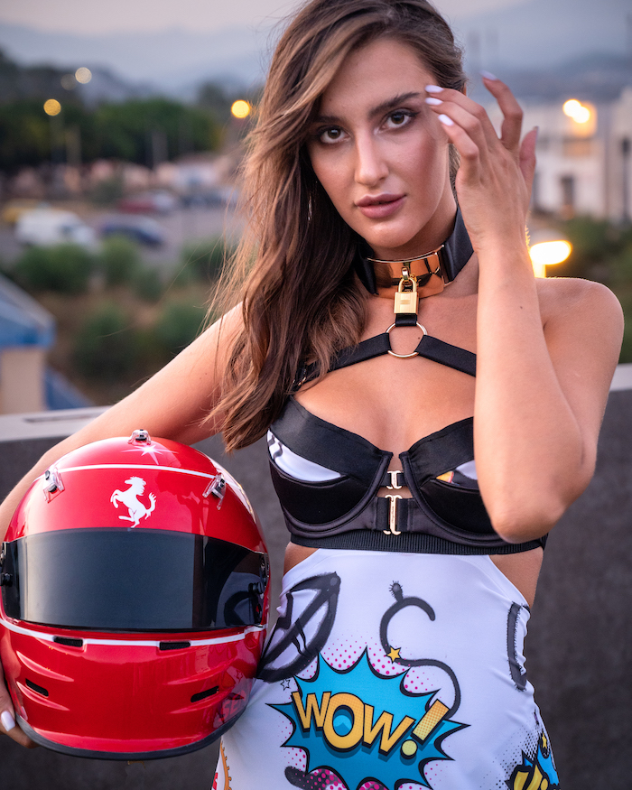 Art Nadja gown with Ferrari Helmet