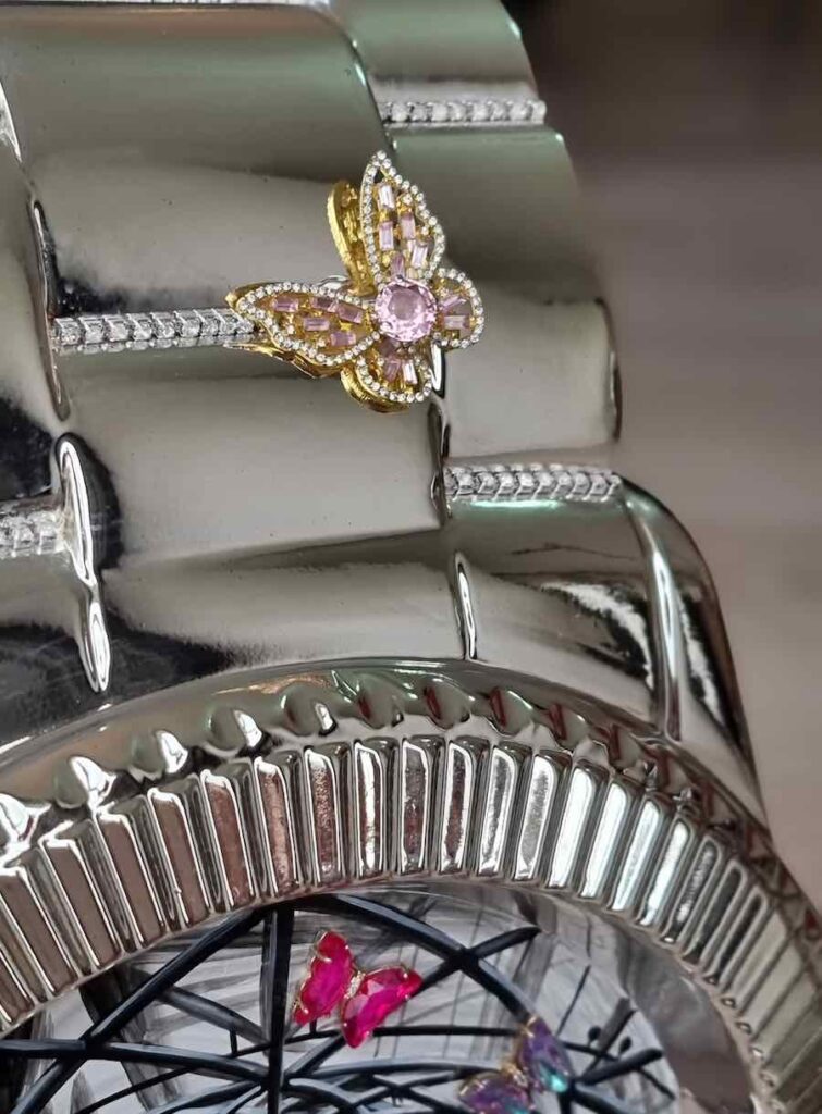 Close-up of the largest diamond on the time piece - a pink diamond valued at $1.5 million