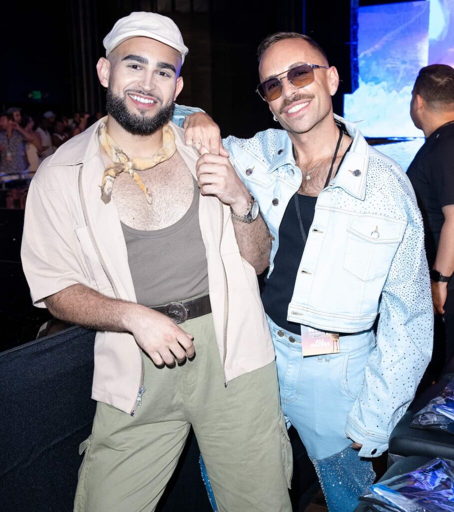MIAMI, FLORIDA - MAY 30: Anthony Serrano and Timur Tugberk attending Art Hearts Fashion Week Miami Swim Week Powered By Art Hearts Fashion at M2 MIAMI on May 30, 2024 in Miami, Florida. (Photo by Mark Gunter/Getty Images for Art Hearts Fashion)
