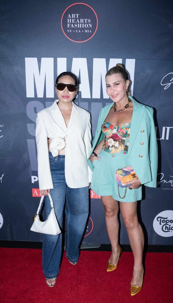 MIAMI, FLORIDA - JUNE 02: Miki Sui Cheung and Olga Ferrara arrive at Art Hearts Fashion Week Miami Swim Week Powered By Art Hearts Fashion at M2 MIAMI on June 2, 2024 in Miami, Florida. (Photo by Mark Gunter/Getty Images for Art Hearts Fashion)