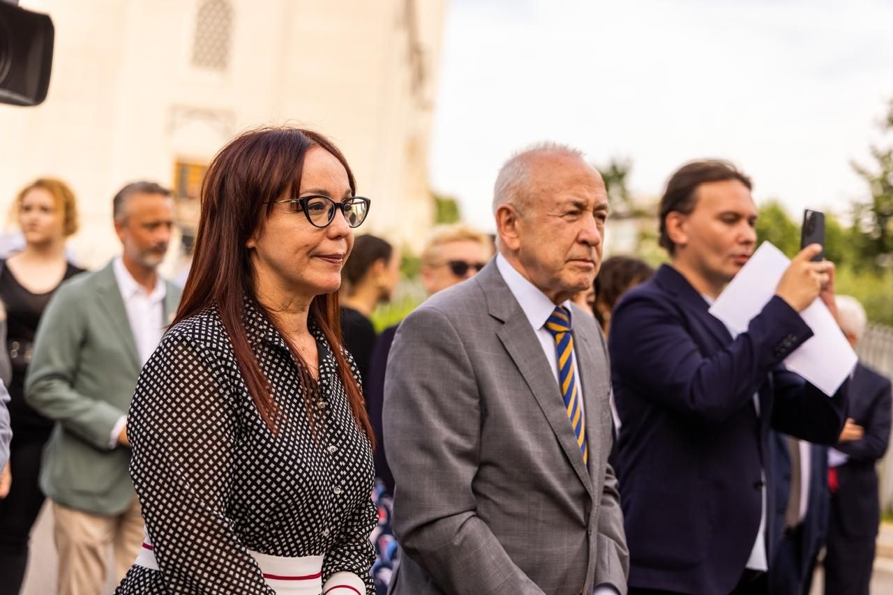 Klodiana Spahiu and Ukrainian Ambassador Volodymyr Shkurov attend Somnia Disaster in Albania