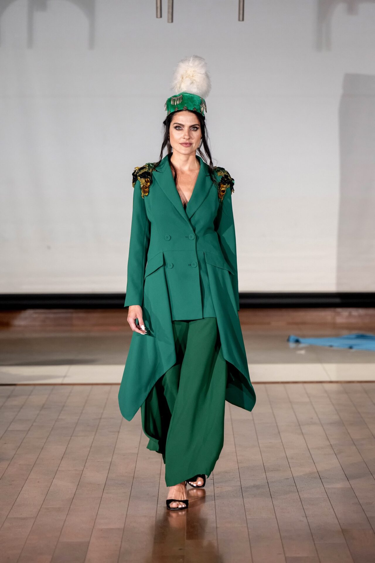 AYDANA OMAROVA COUTURE green look at Sunny Isles Beach Fashion Week