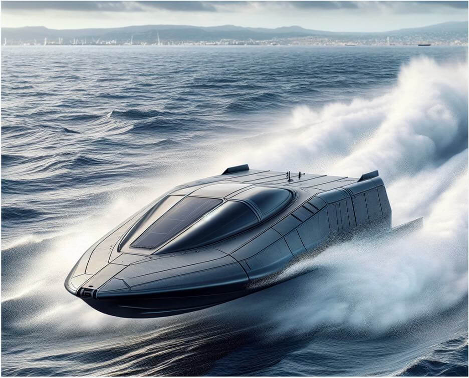 Edison Aerospace autonomous maritime defense vessel concept moving at speed